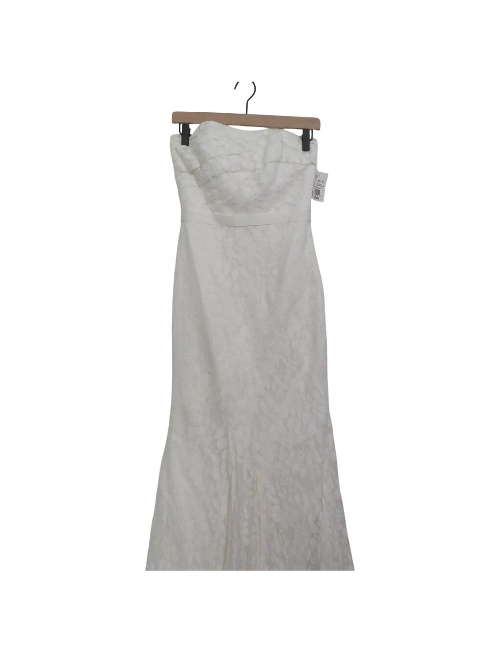 Galina Womens 4 Soft White Strapless Lace Gown with Ribbon Detail Small Train